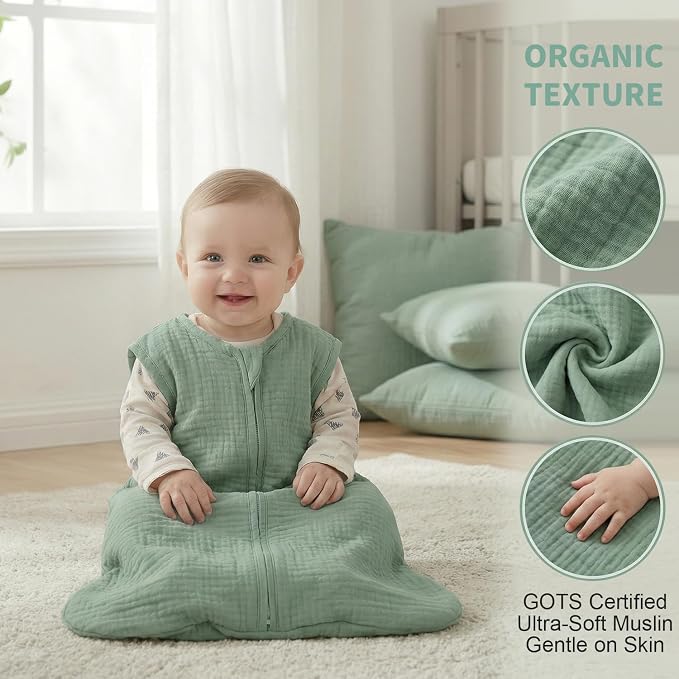BSTOPPT 2 Pack Baby Sleep Sack 0-6 Months 100% Organic Cotton Muslin Baby - Image 6