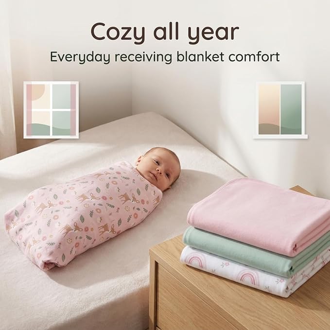 EVERYDAY KIDS 4 Pack of Soft Flannel Receiving Baby Blanket Set - Image 4