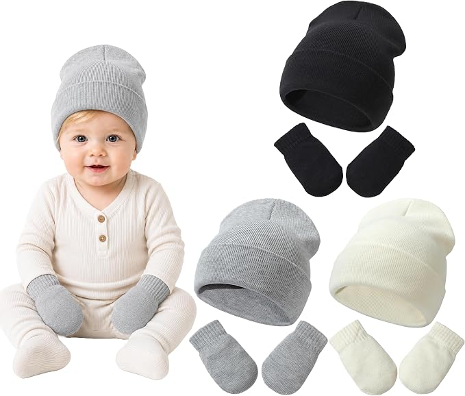 Baby Hats and Mittens Set Infant Toddler Beanie Cap Newborn Gloves by SeaZaela