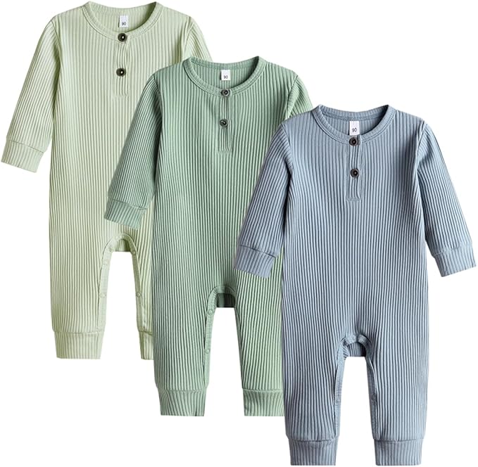 Bafeicao Baby Boy Girl 2/3 Pack Solid Romper Ribbed Short/Long Sleeve | by Bafeicao
