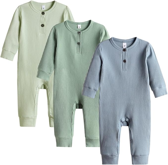 Bafeicao Baby Boy Girl 2/3 Pack Solid Romper Ribbed Short/Long Sleeve | by Bafeicao