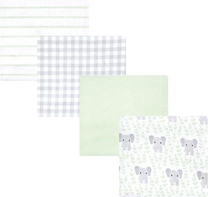 Hudson Baby Unisex Baby Cotton Flannel Receiving Blankets 4-Pack, Leafy Elephant by HudsonBaby