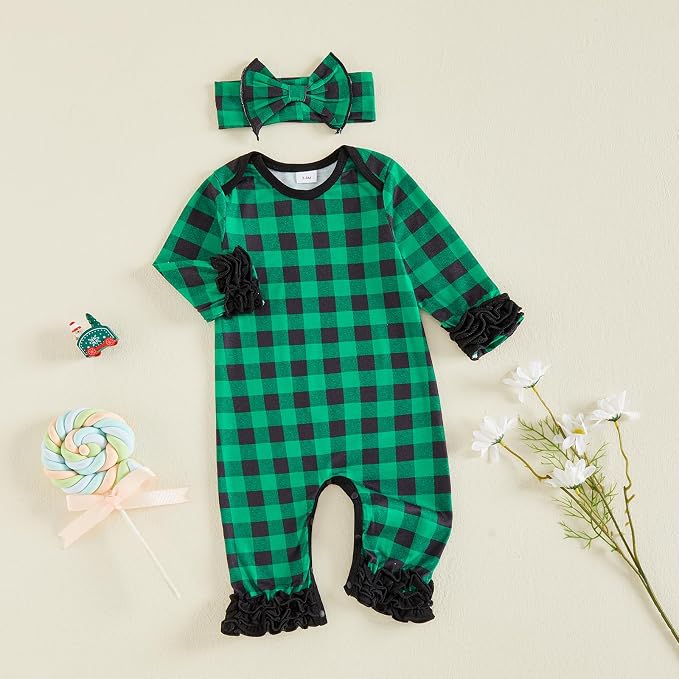 Newborn Baby Girl Clothes Jumpsuit Ruffle Romper Bodysuit Pants Headband - Image 5