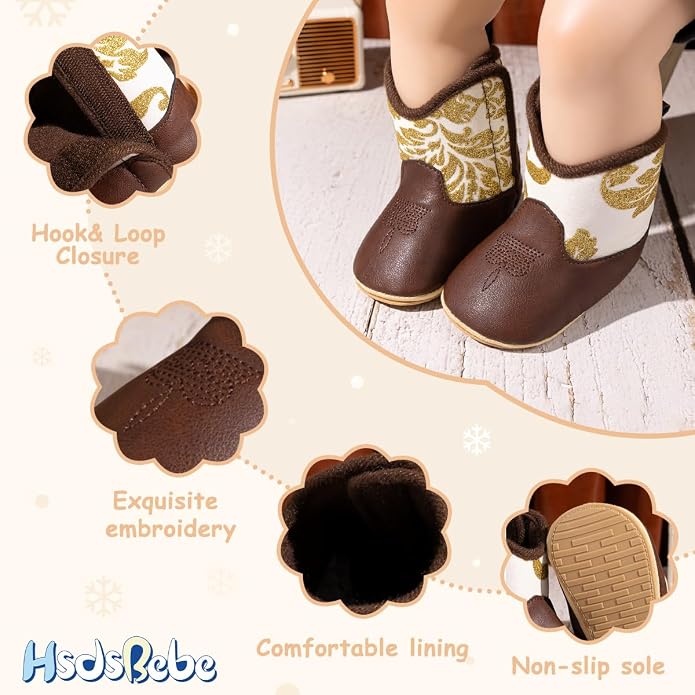 HsdsBebe Baby Boys Girls Western Cowboy Boots Infant Moccasins High Top Booties - Image 5