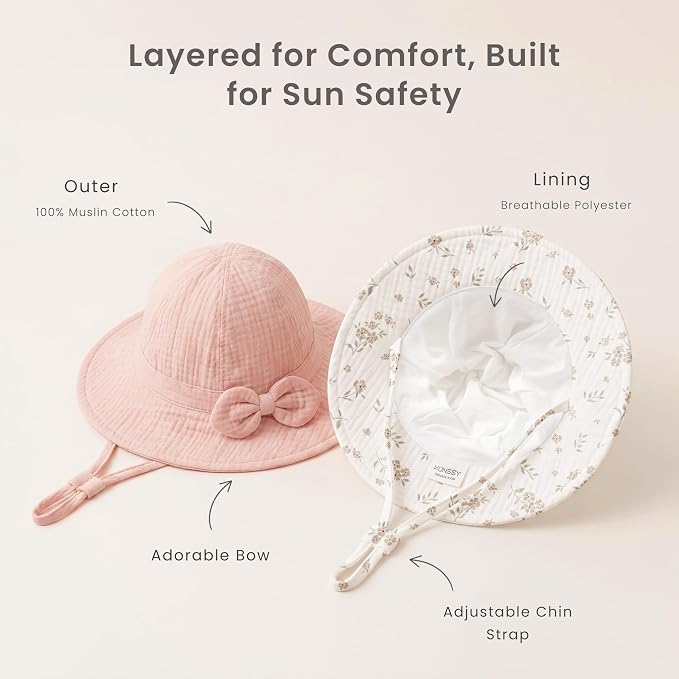 Konssy 2-Pack Muslin Baby Sun Hats - Image 6