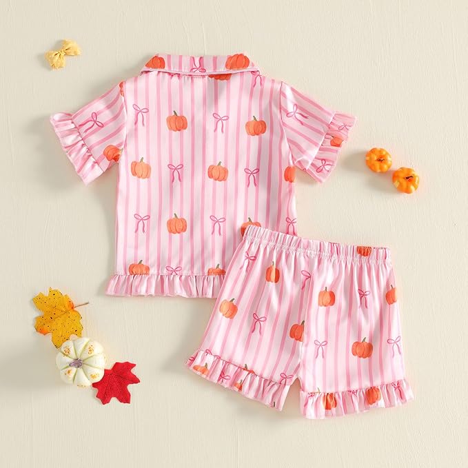 Kuriozud Toddler Baby Girl Pajamas Set Summer Floral Short Sleeve Button Down - Image 7