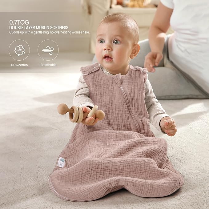 lulumoon Sleep Sack Muslin for Baby: Cotton Wearable Blanket for 3-9 Months - Soft Lightweight Ideal for Nursery Lounge Nighttime Naptime 6-12 Months