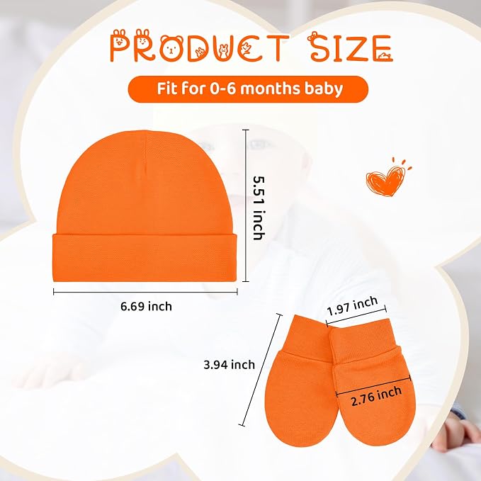 Century Star Cotton Newborn Baby Beanie Hats and Mittens Set Infant Hats - Image 7