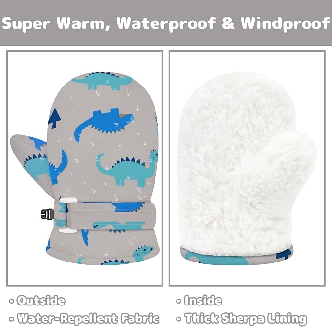 Olreco Baby Toddler Mittens Waterproof Infant Baby Winter Mittens Toddler Snow - Image 2