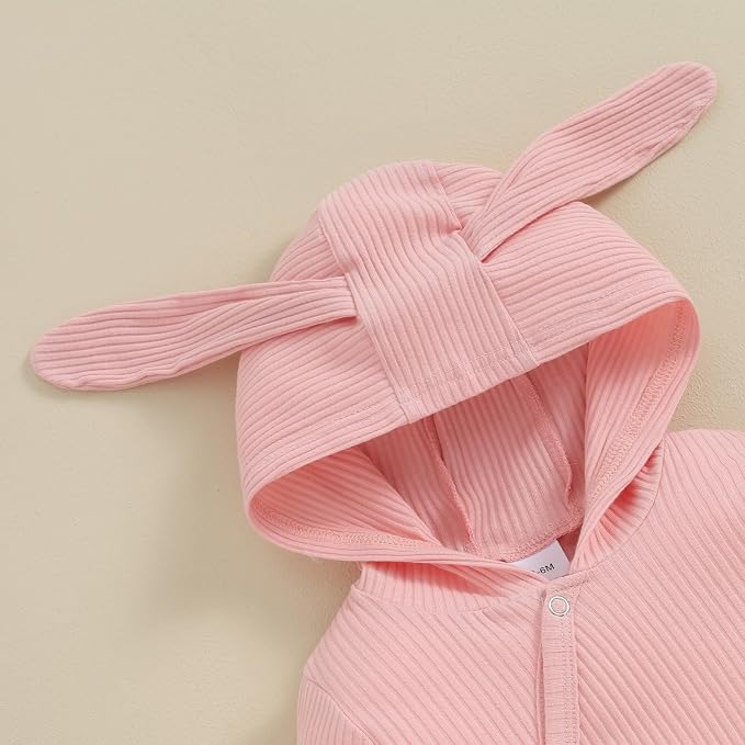 Newborn Baby Boy Girl Romper Easter Outfits Bunny Ear Hoodie Button Onesie - Image 4