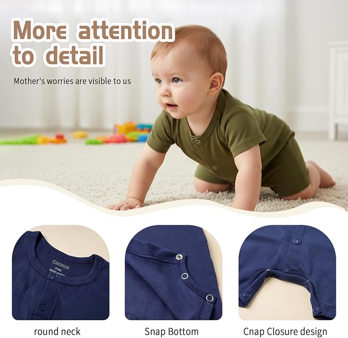 Baby Romper 3-Pack, 100% Cotton Summer Short Sleeve Outfit | Material: 100% - Image 3