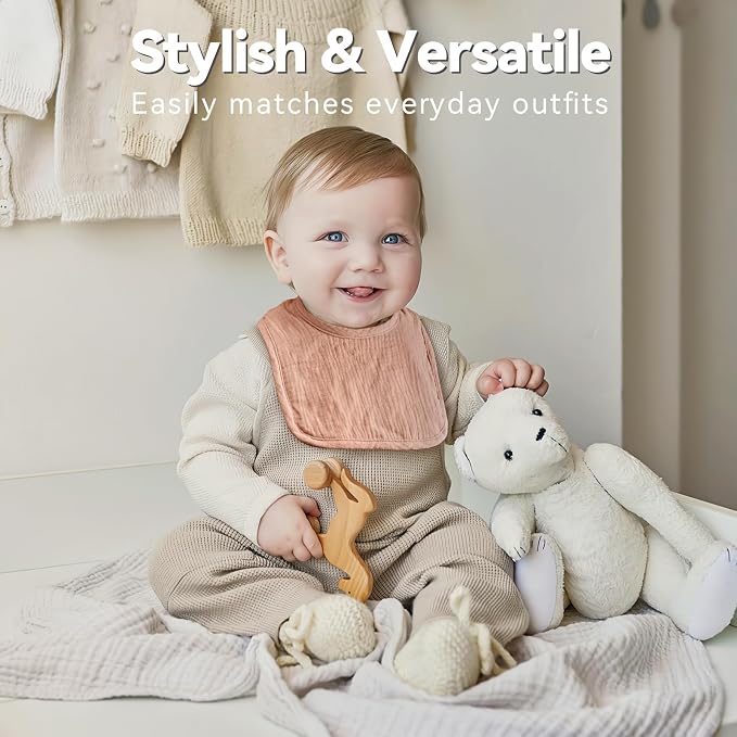 Muslin Baby Bibs for Unisex Boys Girls, Cotton Drool Bibs, Adjustable Newborn - Image 2