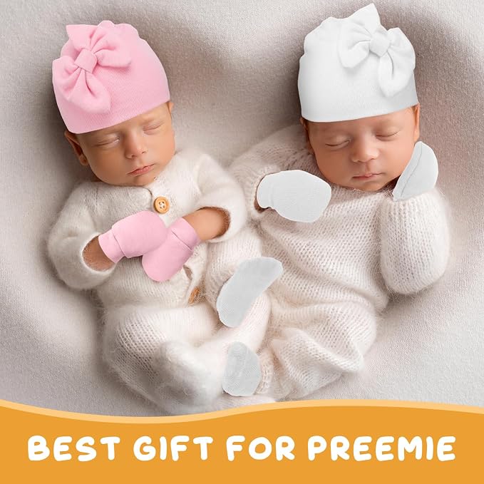 Toulite 4 Pack Preemie Baby Hats Mittens and Socks Set Premature Newborn Baby - Image 6