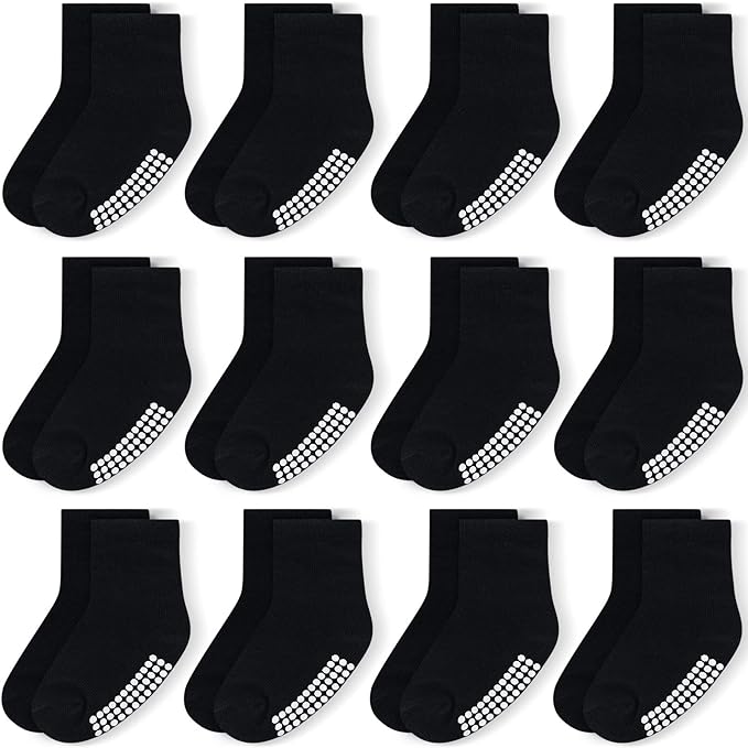 Baby Toddlers Crew Socks with Non-Slip Grip 12 Pack Cotton Stretch Socks | Soft by JAKIDAR