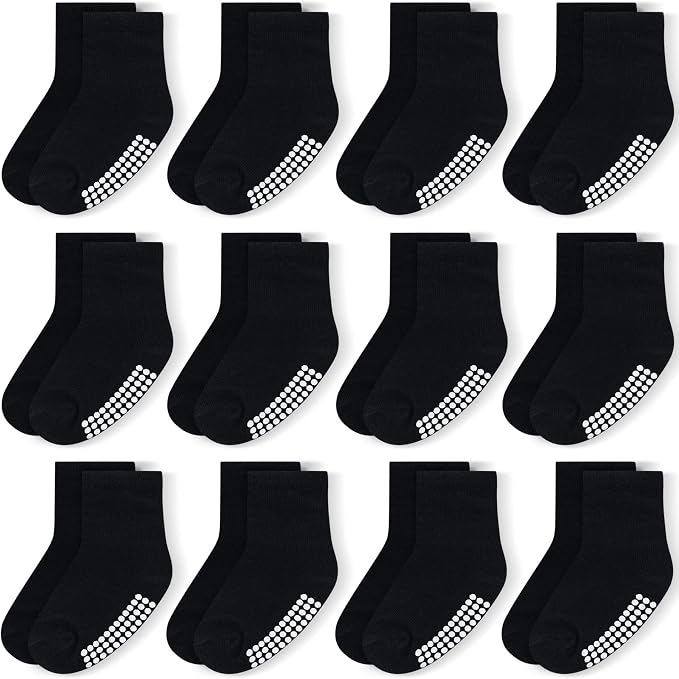 Baby Toddlers Crew Socks with Non-Slip Grip 12 Pack Cotton Stretch Socks | Soft by JAKIDAR