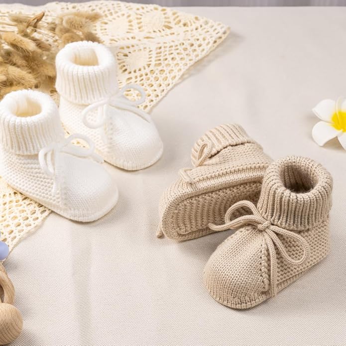Meckior Baby Booties Newborn First Walkers Cozy Shoes Warm Hand Crochet Knit - Image 4