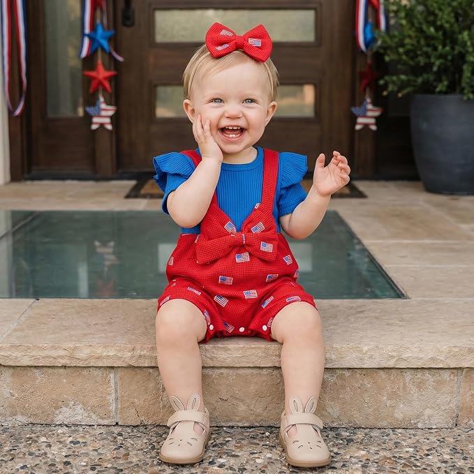 YINGISFITM Newborn Baby Girl Summer Clothes Short Sleeve Bubble Romper Bow - Image 2