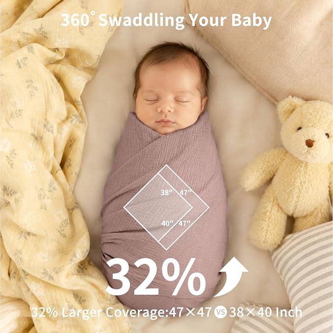 NESTALLY Cocoon Muslin Swaddle Blankets 4 Pack, Soft Breathable Large 47"x47" - Image 2