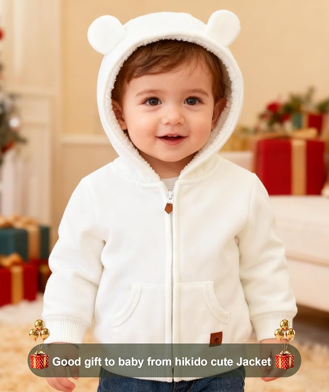 Hikido Baby Girls Boys Warm Adorable Hooded Zip Coat - Image 2