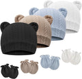 Newborn Baby Hat and Mittens Set Bear Ears Toddler Infant Beanie Caps Newborn by AQOKKA