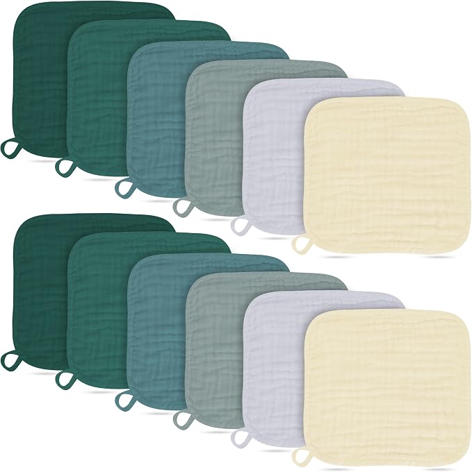 Baby Washcloths -100% Cotton Muslin Soft Baby Bath Wash Cloths and Absorbent by BAMBOOQUEEN
