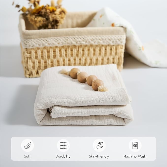 Meracorallo Muslin Swaddle Blanket, 100% Cotton Receiving Blanket, Cream | Soft - Image 4