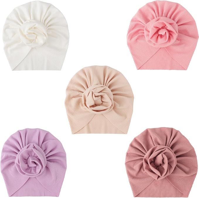 DRESHOW BQUBO 5 Pieces Newborn Baby Turban Hats Bow Baby Infant Beanie by DRESHOW
