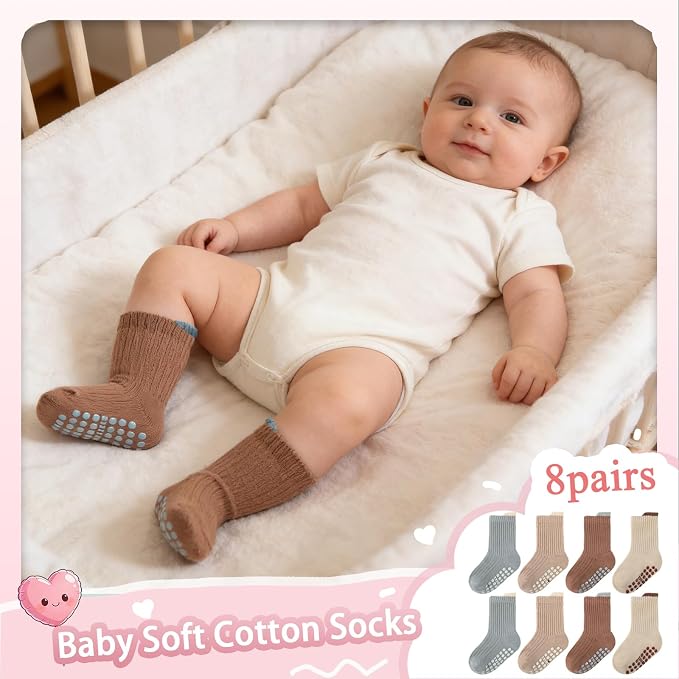 8 Pairs Baby Toddler Socks Non-Slip Grip Socks - Image 7