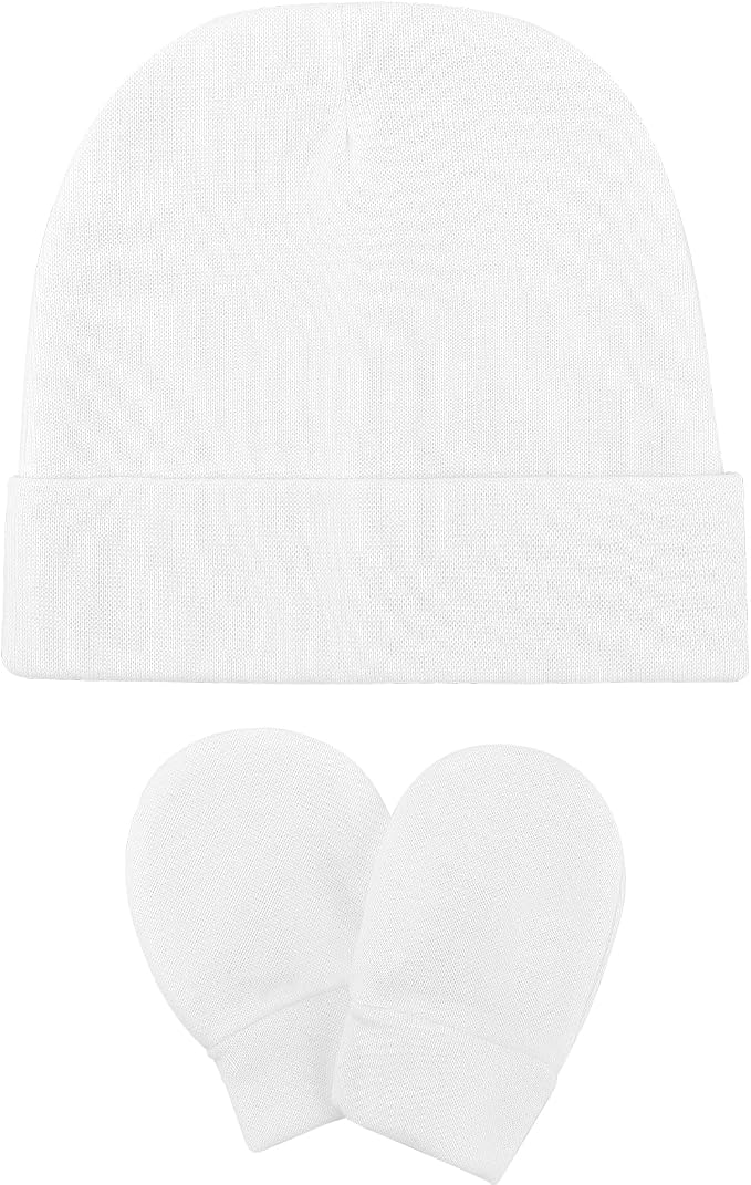 BQUBO Baby Hats and Mittens Infant Cotton Beanie Gloves No Scratch Set Newborn - Image 7