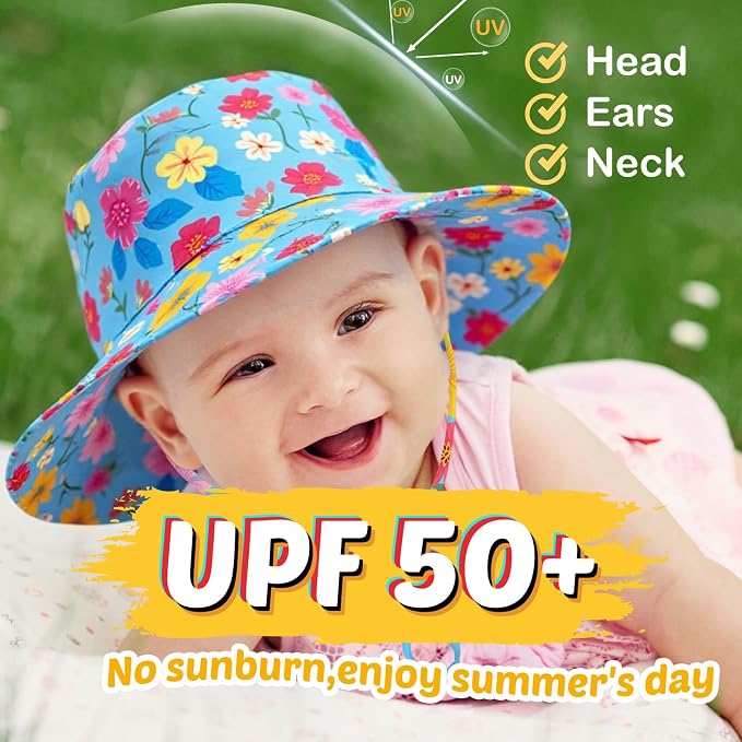 Baby Sun Hat Kids Summer Sun Protection Toddler Bucket Hat Wide Brim Adjustable - Image 2