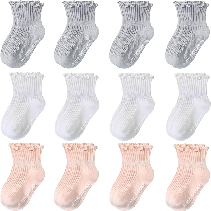 Baby Toddler Girls Socks Grip Ruffle Non Slip Kids Cotton 12 Pack Socks | by Aroveea