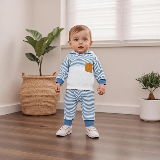 Infant Baby Boy Fall Winter Clothes Outfit Hooded Long Sweatshirt Pant Set - Image 3