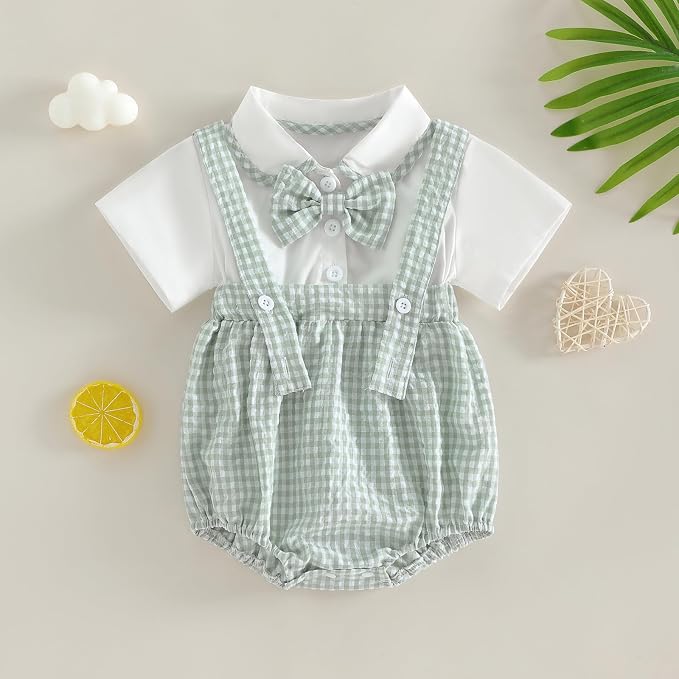 Twopumpkin Baby Bubble Romper Boy Oversized Bodysuit Retro Rompers Short Sleeve - Image 4