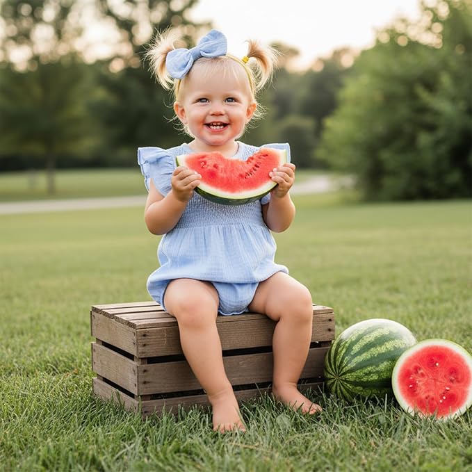Kavousa Newborn Baby Girl Clothes Summer Bubble Romper Headband Outfit - Image 3
