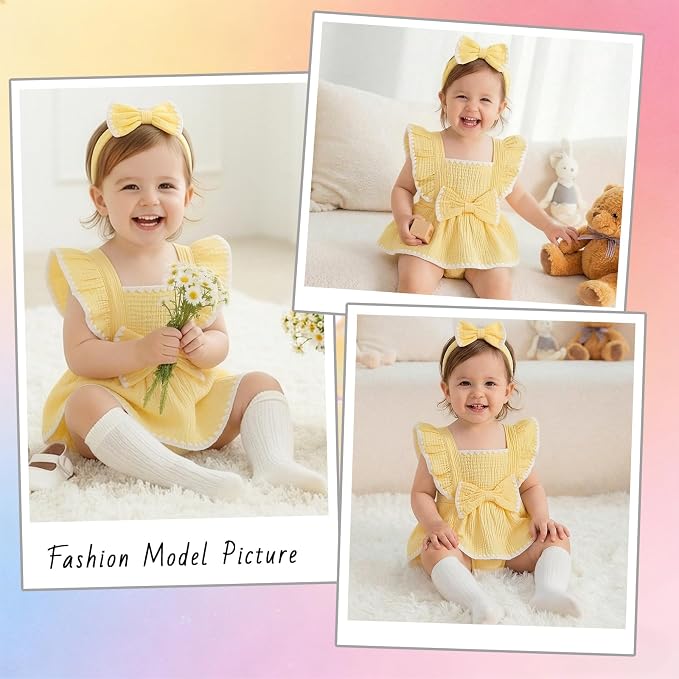 Baby Girl Summer Clothes Infant Girls Romper Dress | Ruffle Sleeve, Cotton Linen - Image 2