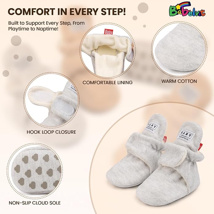 Babelvit Newborn Baby Boy Girl Soft Fleece Booties Stay On Infant Slippers - Image 5