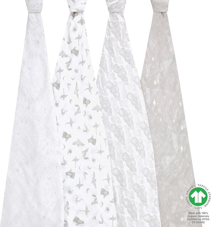 aden + anais Boutique Organic Swaddle Blanket 4-Pack – 100% Organic Cotton - Image 3