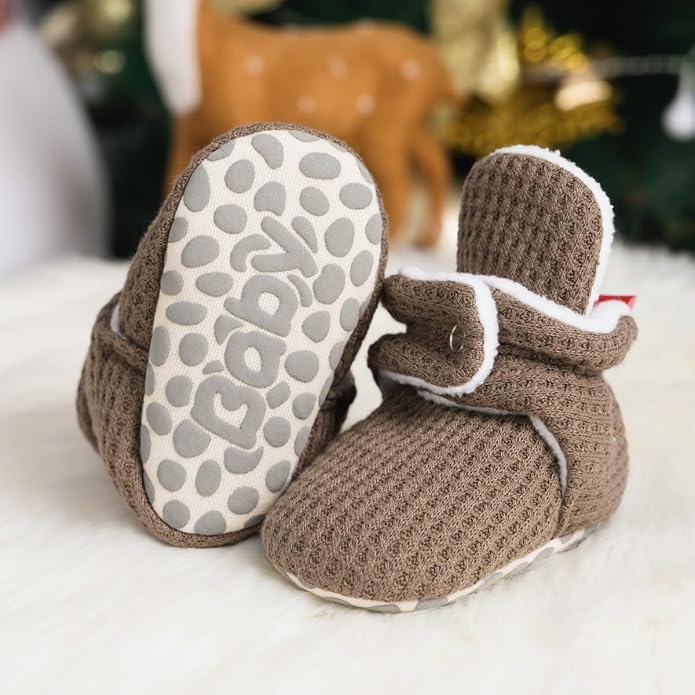Babelvit Newborn Baby Boy Girl Soft Fleece Booties Stay On Infant Slippers - Image 3