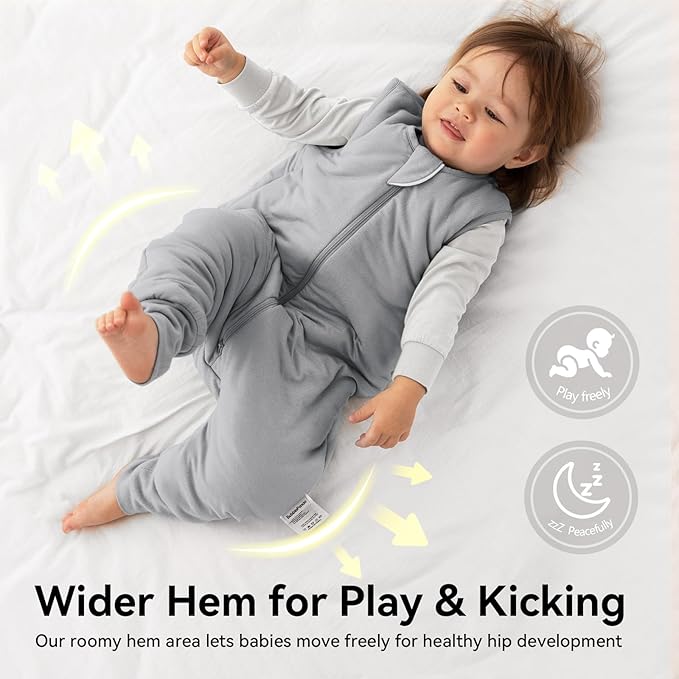 Rayon Made From Bamboo Sleep Sack 6-12 Months 0.5 Tog Ultra Soft Summer Toddler Sleep Sack with Feet 2-Way Zipper Lightweight Sleeping Bag Baby Wearable Blanket (2 Pack)-Green & Gray