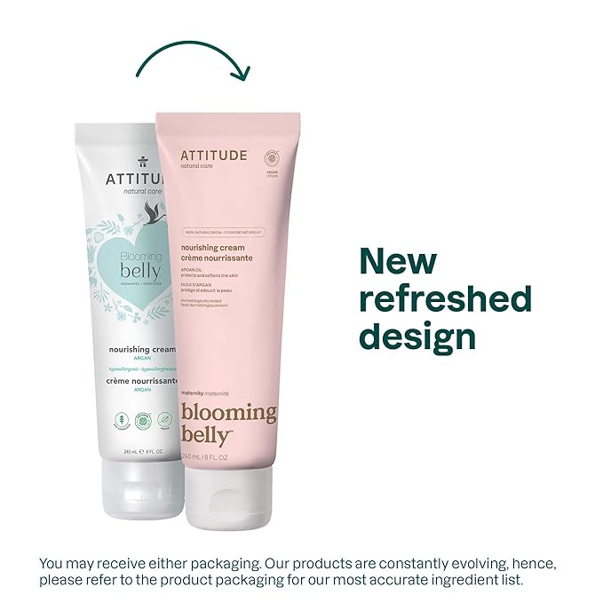 ATTITUDE Pregnancy Nourishing Body Cream, EWG Verified, Dermatologically Tested, Plant and Mineral-Based, Vegan Maternity Products, Argan Oil, 8 Fl Oz