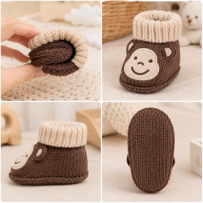 2 Pairs Baby Booties Newborn First Walkers Cozy Shoes Warm Knit Soft Booties - Image 6