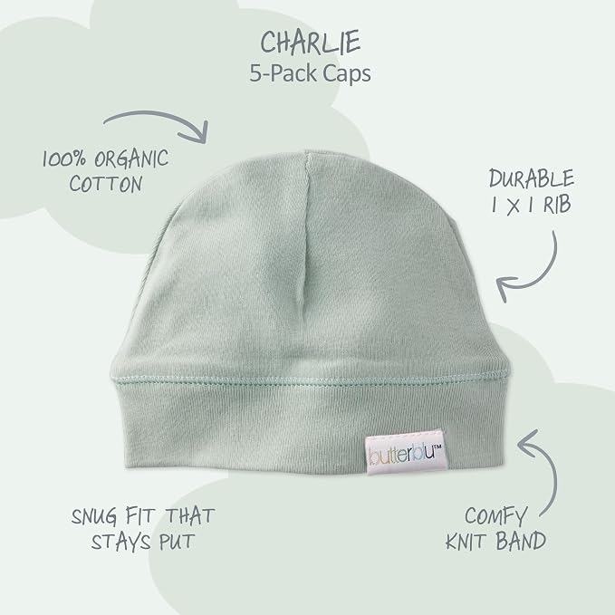 Charlie 5-Pack Caps 100% Organic Cotton Beanie Hats | GOTS certified Organic - Image 3