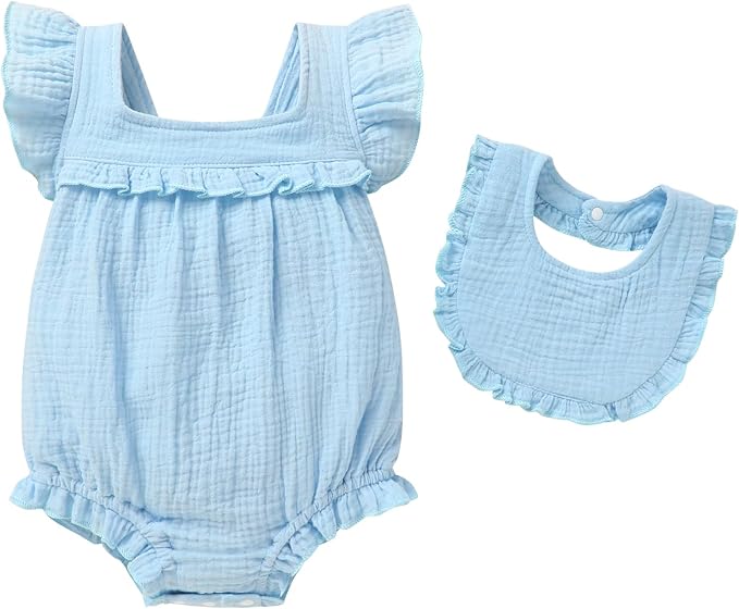 YOUNGER TREE Baby Girl Romper 100% Cotton Ruffle Sleeveless Summer Outfit by YOUNGERTREE
