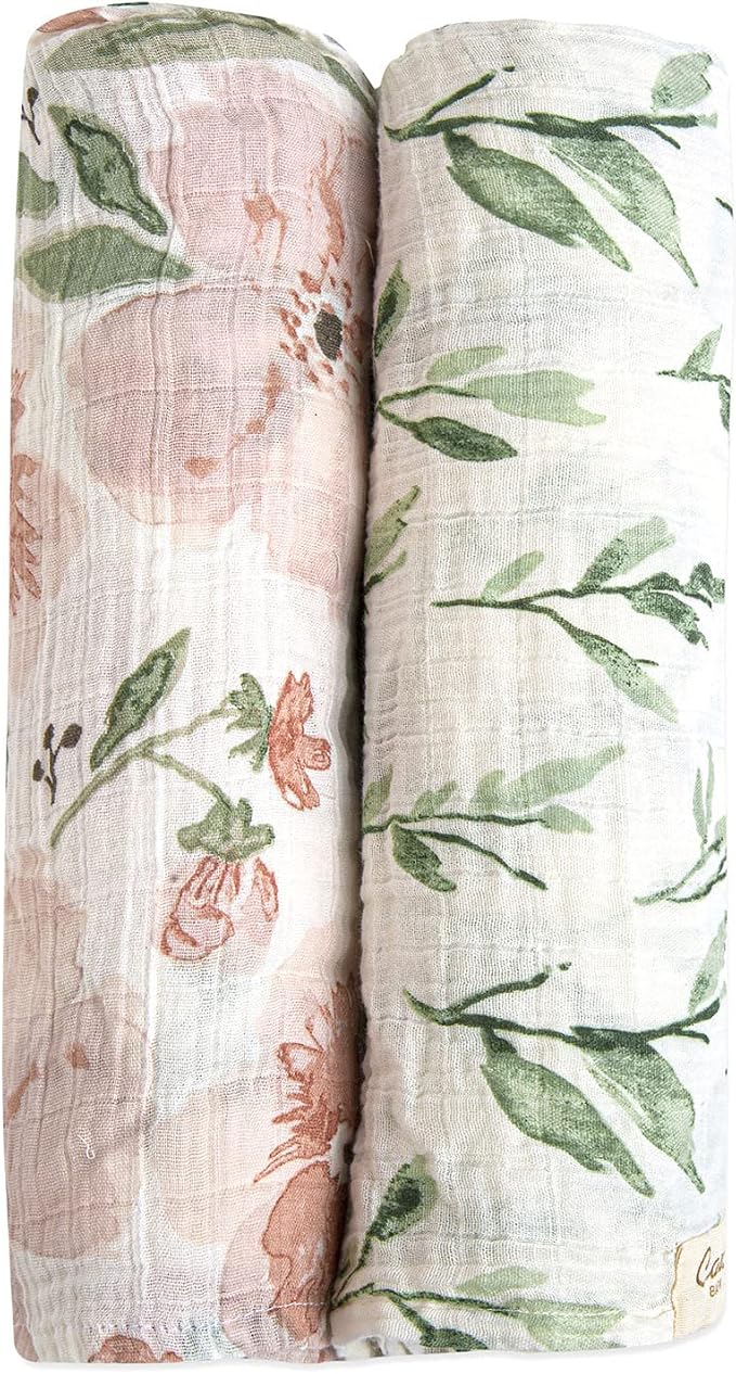 Crane Baby 100% Cotton Muslin Swaddle Blankets, Parker Pink Floral, Baby Blanket by CraneBaby