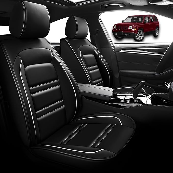 Seat Cover for JP Patriot 2009-2017 | Car Seat Covers Front Seats, Waterproof Seat Protectors, Automotive Front Seat Covers (Front Seat, Black&White Line)