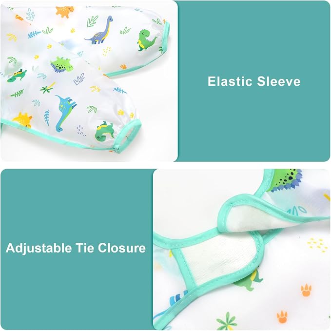 Accmor 4 Pack Long Sleeve Bibs, Baby Smock Waterproof Full Sleeved Bib - Image 2