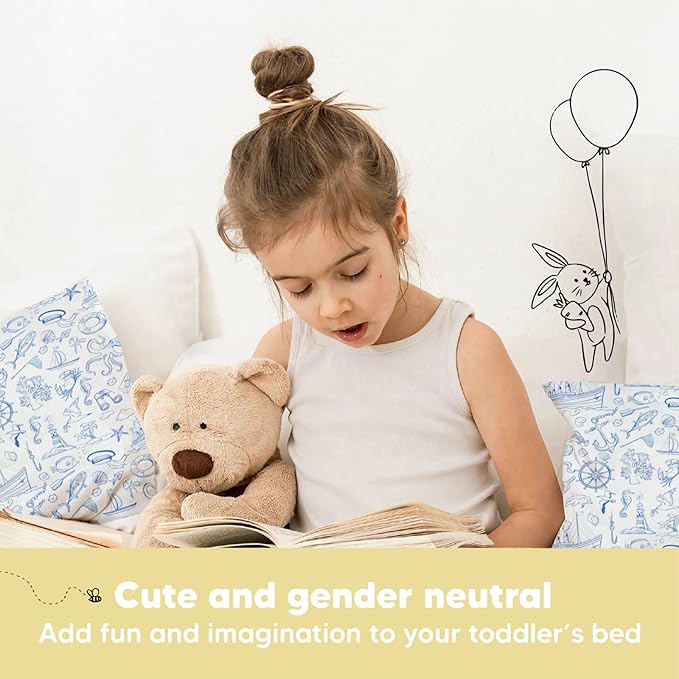 Toddler Pillow with Pillowcase - 13x18 My Little Dreamy Kids Travel Bed Pillows for Sleeping, Organic Cotton Small Pillowcase, Soft & Breathable, Machine Washable, Toddlers 2-5 Years Old (Nautical)