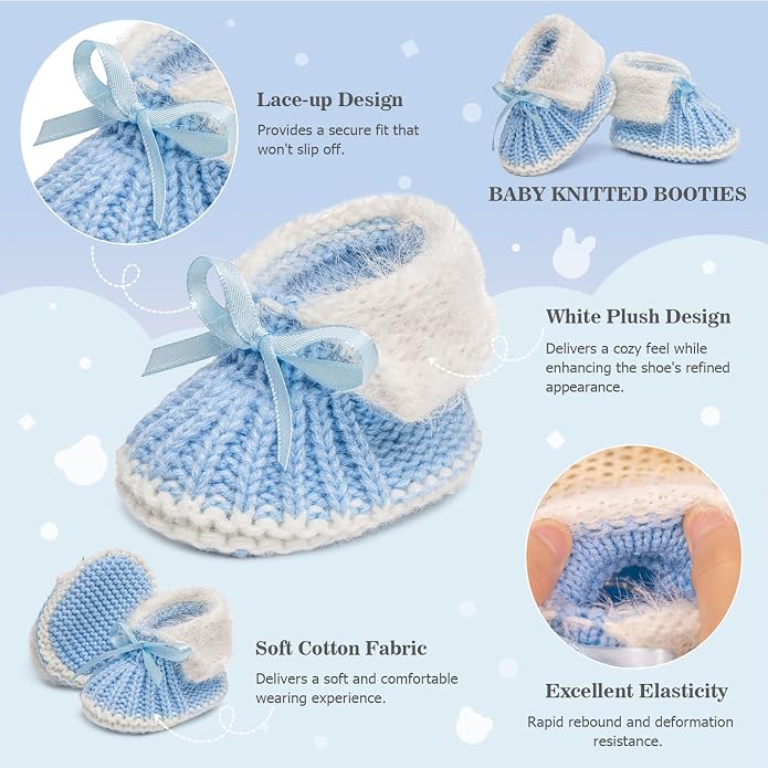 Meckior Baby Booties Newborn First Walkers Cozy Shoes Warm Hand Crochet Knit - Image 6