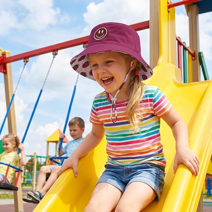 Toddler Hat Reversible Bucket Hat Happy Face Sun Hat Adjustable Chin Strap - Image 7