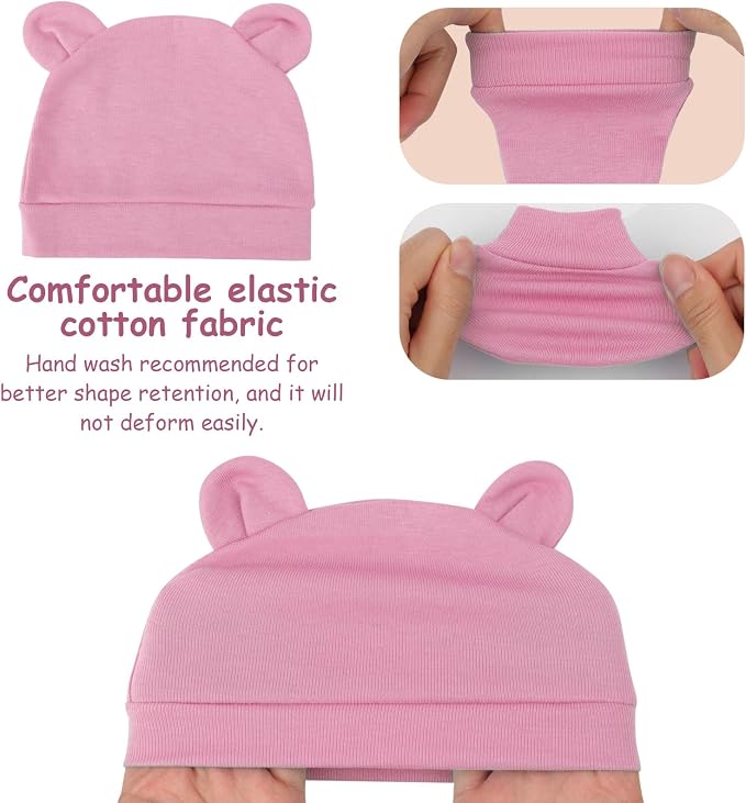BQUBO Newborn Baby Bear Ears Hats and Mittens Sets Preemie Cotton Caps Baby Boy - Image 5